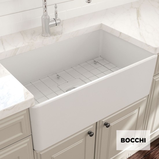 Bocchi Νεροχύτης επικαθήμενος 76x46cm από πορσελάνη με μία γούρνα, για ερμάριο 80cm, White