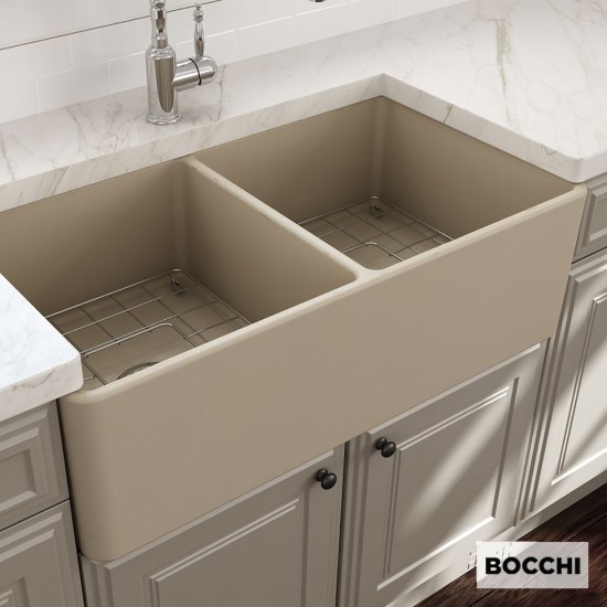 Bocchi Νεροχύτης επικαθήμενος 76x46cm από πορσελάνη με δύο γούρνες, για ερμάριο 80cm, Jasmin Matt