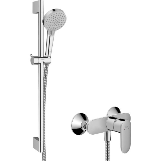 Hansgrohe Vernis Blend, Μπαταρία Ντουζιέρας με Βέργα Crometta 65cm, Τηλέφωνο και Σπιράλ, Χρωμέ