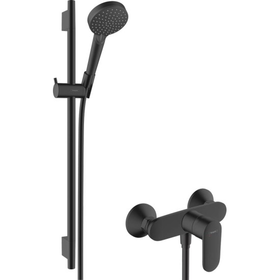 Hansgrohe Vernis Blend, Μπαταρία Ντουζιέρας με Βέργα Crometta 65cm, Τηλέφωνο και Σπιράλ, Black Matt