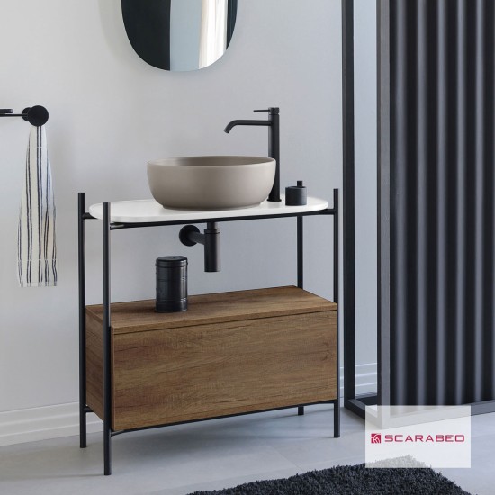 Scarabeo  Laila 75 / Hi-Box, White / Rovere, Έπιπλο μπάνιου 74x43x77,5cm, με οπή δεξιά (για μπαταρία