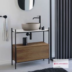 Scarabeo  Laila 75 / Hi-Box, Pearl / Rovere, Έπιπλο μπάνιου 74x43x77,5cm, με οπή δεξιά (για μπαταρία