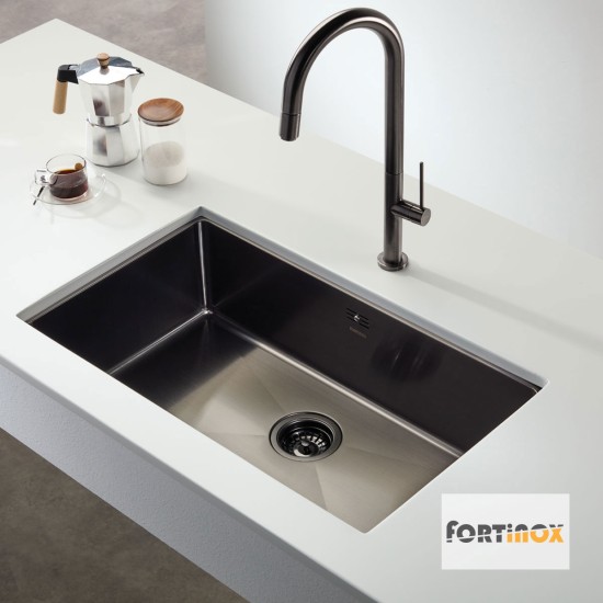 Fortinox Squadro 55x44cm, Υποκαθήμενος Νεροχύτης, Inox Black Brushed