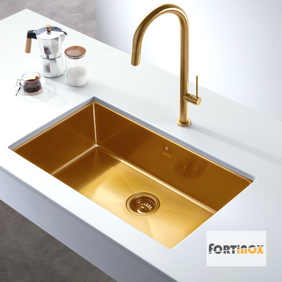Fortinox Squadro 75x44cm, Υποκαθήμενος Νεροχύτης, Inox Gold Brushed