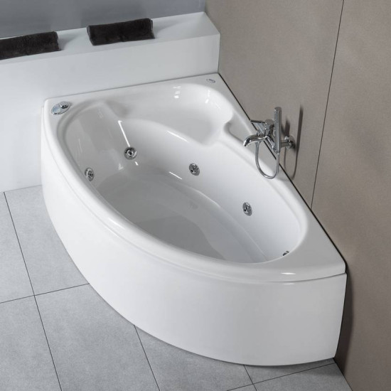 Carron Dove 155x95cm, Μπανιέρα Ασσύμετρη Δεξιά Υδρομασάζ 1,75hp Carronite, Λευκή
