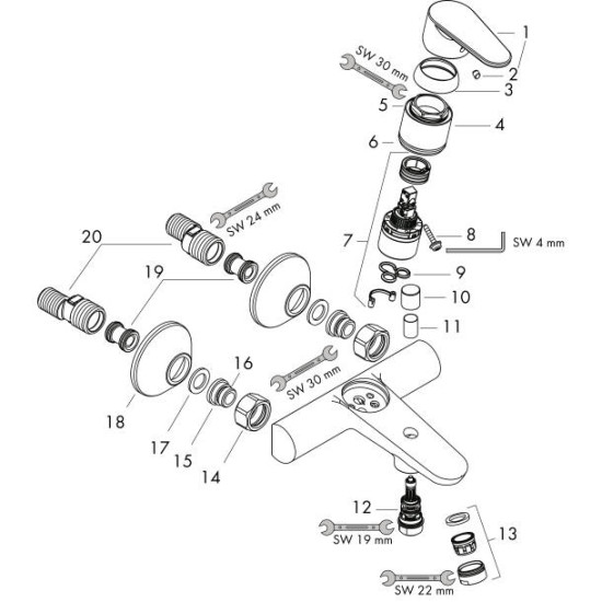 Hansgrohe Focus Μπαταρία Λουτρού (μόνο κορμός), Χρωμέ.