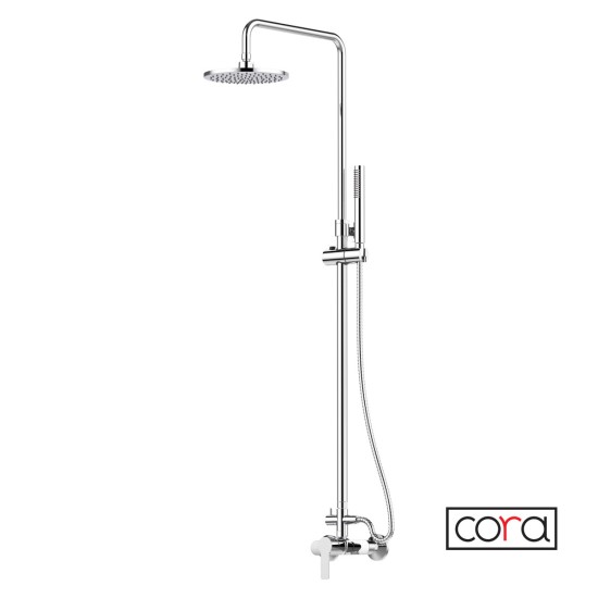 Cora Mist Μπαταρία Ντουζ 2 Εξόδων με Επεκτεινόμενο Κολωνάκι και Κεφαλή Chrome