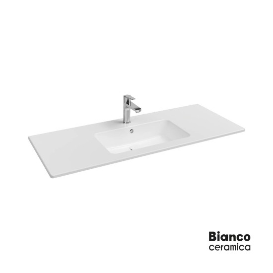 Bianco Ceramica Flat, Νιπτήρας 121,5x46,5cm, με 1 Οπή, Λευκός