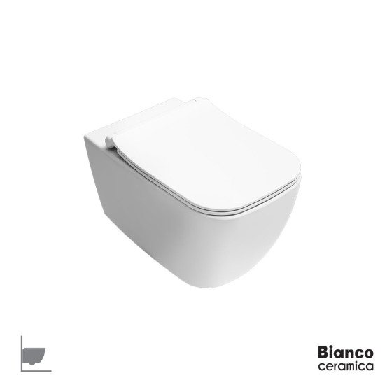 Bianco Ceramica Mizo Επίτοιχη Λεκάνη Rimless με Κάλυμμα MS36SC S/C White Matt