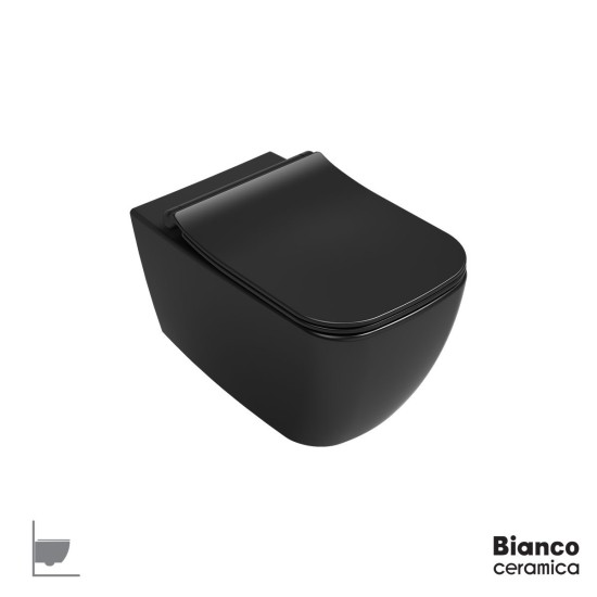 Bianco Ceramica  Mizo Επίτοιχη Λεκάνη Rimless με Κάλυμμα MS36SC S/C B.C. Black Matt
