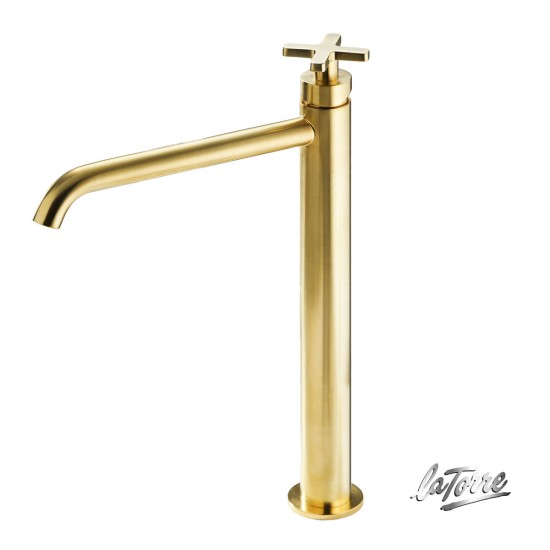 La Torre Elle Cross Υψηλή Μπαταρία Νιπτήρος με Βαλβίδα Clic-Clac Brushed Gold