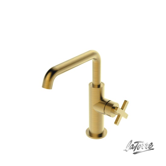 La Torre Elle Cross Μπαταρία Νιπτήρος με Βαλβίδα Clic-Clac Brushed Gold