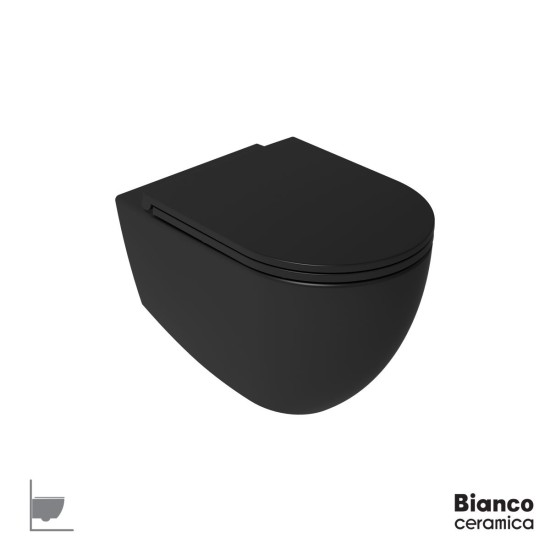 Bianco Ceramica Lenta Επίτοιχη Λεκάνη Rimless με Κάλυμμα MS38C S/C Black Matt