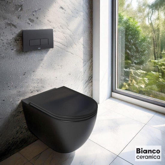 Bianco Ceramica Lenta Επίτοιχη Λεκάνη Rimless με Κάλυμμα MS38C S/C Black Matt