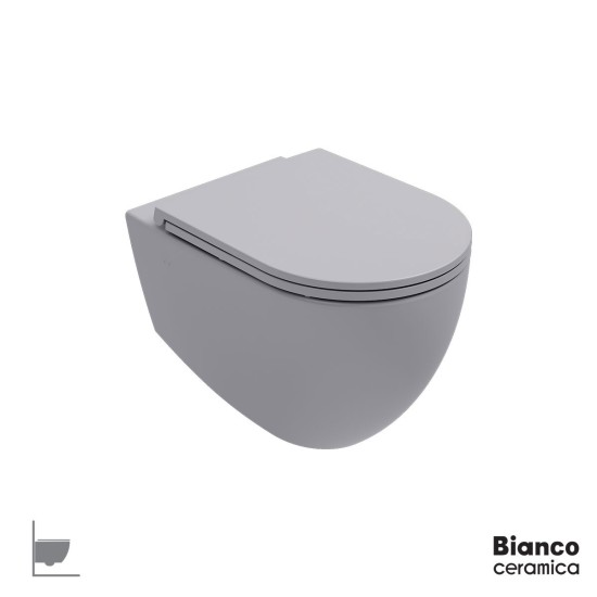 Bianco Ceramica Lenta Επίτοιχη Λεκάνη Rimless με Κάλυμμα MS38C S/C Stone Grey