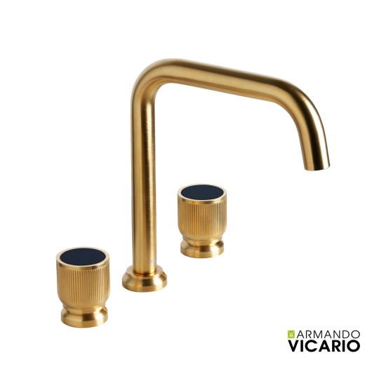 Armando Vicario Lumiere Μπαταρία Νιπτήρος 3 Οπών και Βαλβίδα Clic-Clac Brushed Gold