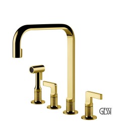 Gessi Inciso Μπαταρία Νεροχύτη 4ων Οπών Inox 316 Gold Pvd