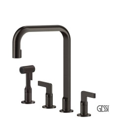 Gessi Inciso Μπαταρία Νεροχύτη 4ων Οπών Black Metal Brushed Pvd