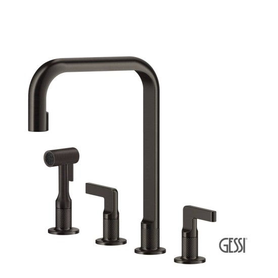 Gessi Inciso Μπαταρία Νεροχύτη 4ων Οπών Black Metal Brushed Pvd