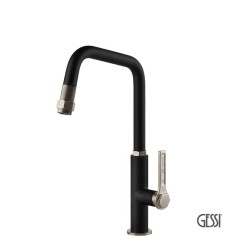 Gessi  Officine Μπαταρία Νεροχύτη με Τηλέφωνο Inox/Black Matt