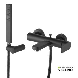 Armando Vicario Glam, Μπαταρία Λουτρού με Τλέφωνο, Στήριγμα και Άθραυστο Σπιράλ 1,5m, Black Matt