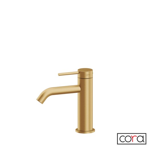 Cora Cosmo Inox PVD Μπαταρία Νιπτήρος με Βαλβίδα Clic-Clac Brushed Gold
