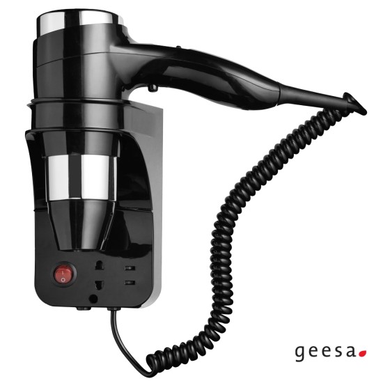 Geesa Σεσουάρ μαλλιών 3 ταχυτήτων, 1600W, με πρίζα για ξυριστική μηχανή, Black
