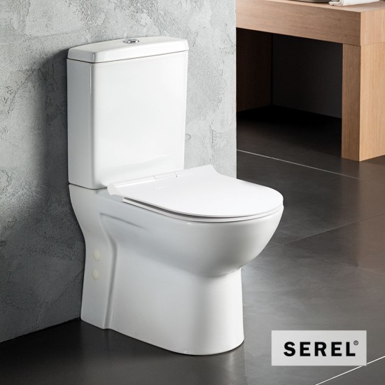 Serel Vella, Λεκάνη 61cm, Καζανάκι και Κάλυμμα Slim Soft Close, Λευκό