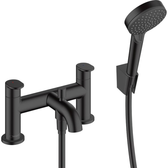 Hansgrohe Vernis Blend, Επικαθήμενη Μπαταρία Λουτρού 2 Οπών με Σπιράλ και Τηλέφωνο, Black Matt
