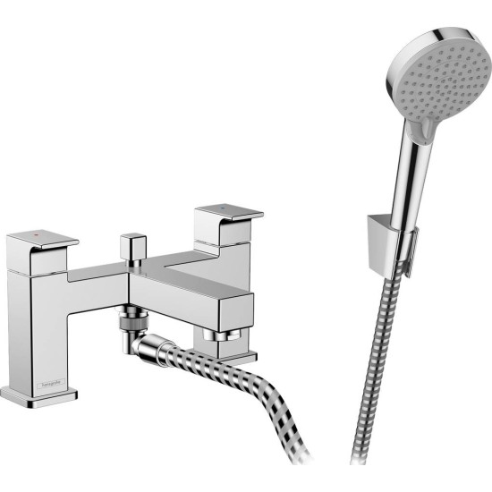 Hansgrohe Vernis Shape, Επικαθήμενη Μπαταρία Λουτρού 2 Οπών με Σπιράλ και Τηλέφωνο, Χρωμέ