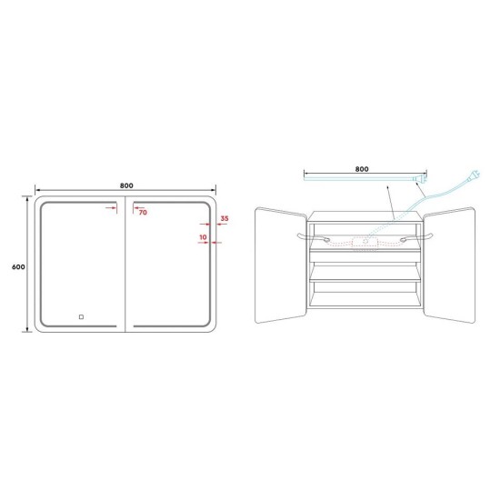 TEMA MC8060, Κρυφό Ντουλάπι 80x60cm, με Φωτισμό Led