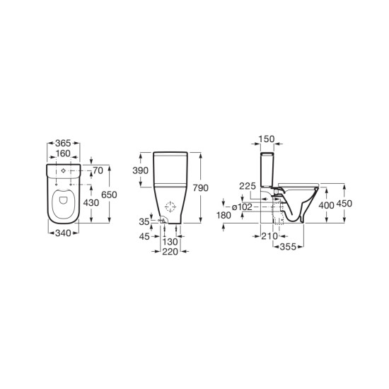 Roca The Gap Λεκάνη χαμηλής πίεσης Rimless με επιλογή οριζόντιας ή κάθετης αποχέτευσης.
