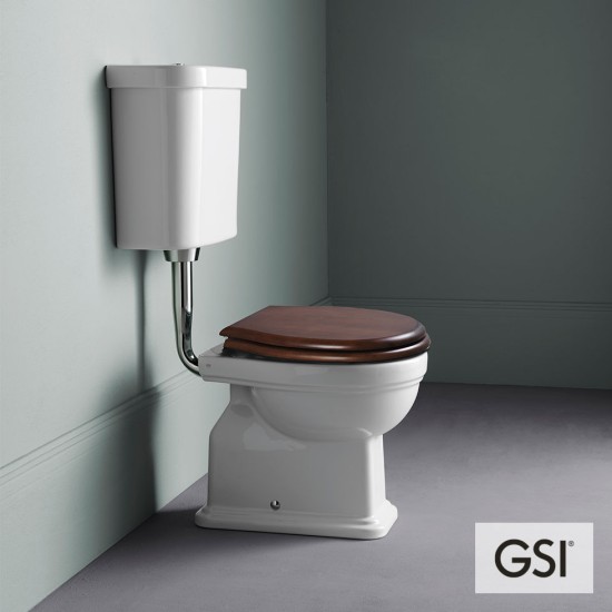 GSI Classic 54cm Λεκάνη Υψηλής Πίεσης Πίσω Στόμιο με Καζανάκι και Κάθισμα Ξύλινο Μασίφ Soft Close.