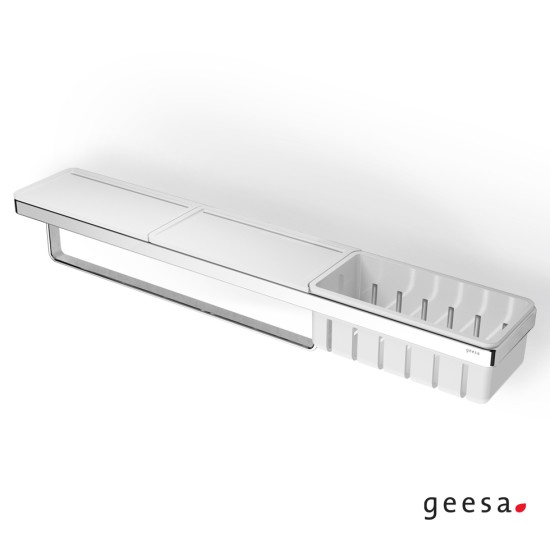 Geesa Frame, Εταζέρα 63x10,8cm με Μπουκαλοθήκη και Πετσετοκρεμάστρα, Χρωμέ - White Matt