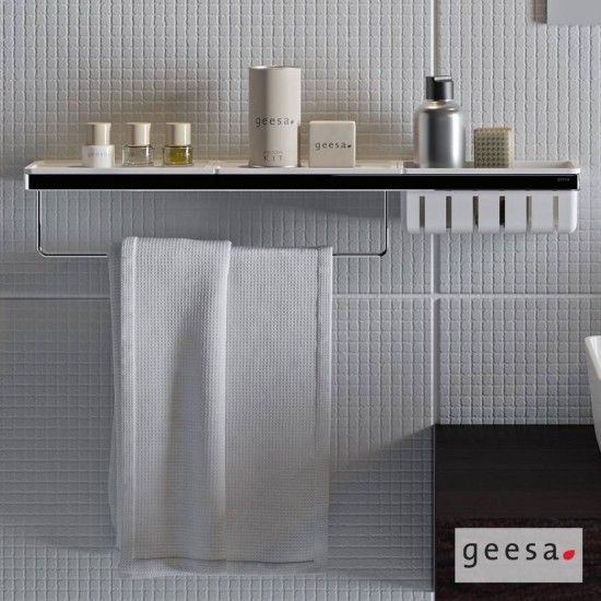 Geesa Frame, Εταζέρα 63x10,8cm με Μπουκαλοθήκη και Πετσετοκρεμάστρα, Χρωμέ - White Matt