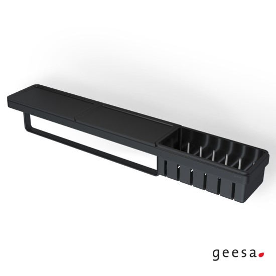 Geesa Frame, Εταζέρα 63x10,8cm με Μπουκαλοθήκη και Πετσετοκρεμάστρα, Black Matt