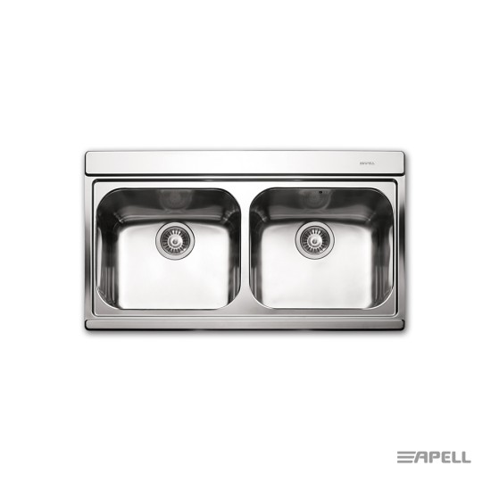 Apell Iris, Ανοξείδωτος Νεροχύτης 89,7x51cm, με 2 Συρόμενα Μαύρα Κρύσταλλα