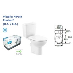 Σετ Roca Victoria Λεκάνη Rimless ΧΠ/P', Καζανάκι διπλής ροής 6/3L και Κάθισμα Slim Soft-close