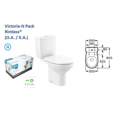 Σετ Roca Victoria Λεκάνη Rimless ΧΠ/S', Καζανάκι διπλής ροής 6/3L και Κάθισμα Slim Soft-close