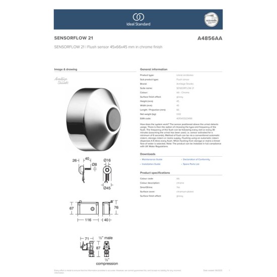 Ideal Standard Sensorflow 21, Φωτοκύτταρο, Ουρητηρίου