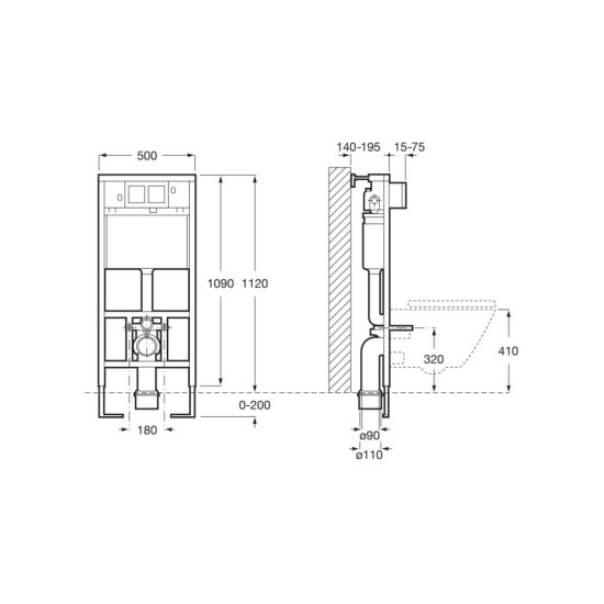Roca In-Wall Duplo WC, Εντοιχισμένο καζανάκι διπλής ροής με πλαίσιο στήριξης δαπέδου για γυψοσανίδα 