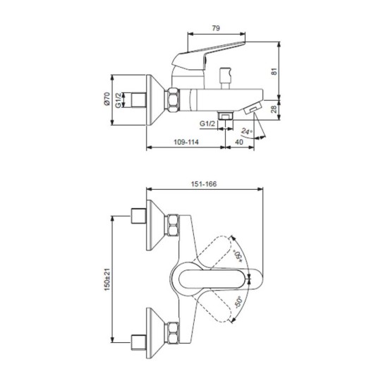 
Ideal Standard Cera Uno, Μπαταρία λουτρού (κορμός) Χρωμέ.