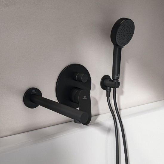 Ideal Standard Ceralife O, Εντοιχιζόμενη μπαταρία λουτρού, 2 παροχών, αναμικτική, Silk Black