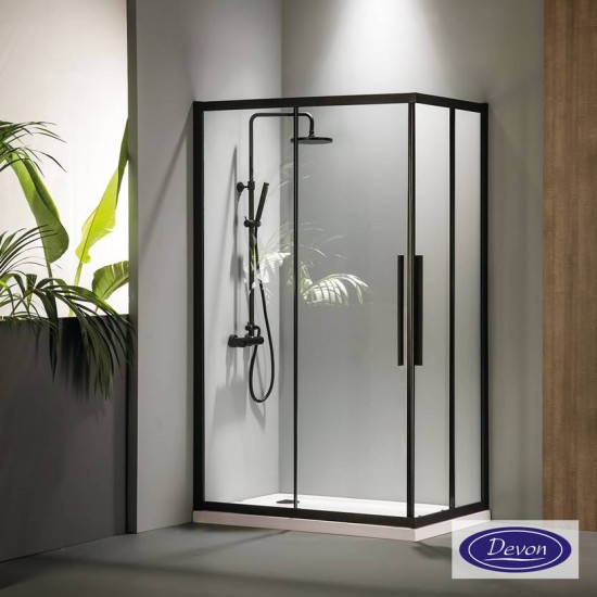 Devon Flow Corner Entry, Διαχωριστικό Ντουζιέρας, Black Matt Clean Glass 110x110cm