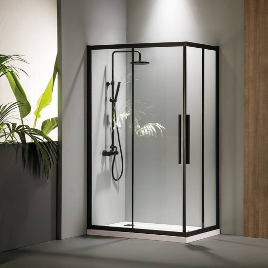 Devon Flow Corner Entry, Διαχωριστικό Ντουζιέρας, Black Matt Clean Glass 80x80cm