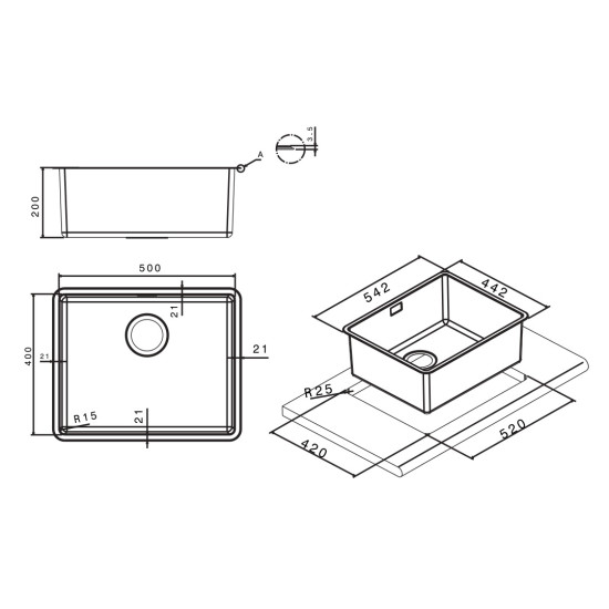 Appel Νεροχύτης Linear Plus 53.8X43.8cm Λείος Υποκαθήμενος