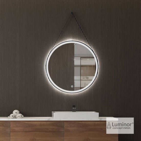 Luminor Fly, Καθρέφτης Φ70 LED με Πλαίσιο Αλουμινίου, Δερμάτινο Ιμάντα και Επιτοίχια Βάση Στήριξης, 