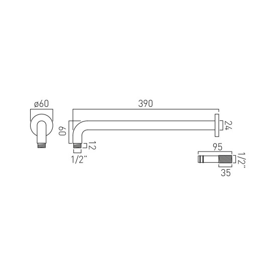 Vado, Επίτοιχος Βραχίονας 39cm, Brushed Nickel PVD