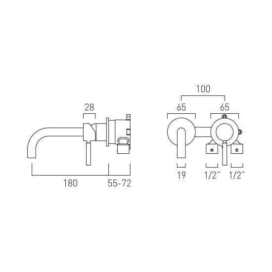 Vado Origins, Επίτοιχη Μπαταρία Νιπτήρος (Εκροή 18cm), Brushed Gold PVD