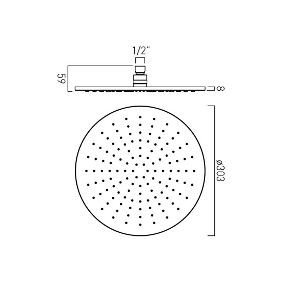 Vado, Κυκλική Κεφαλή Easy Clean 30cm, Brushed Gold PVD